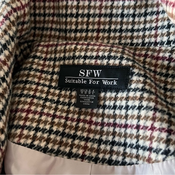 Long Plaid Checked Checkered Coat Trench Jacket Dry Cleaned Suitable For Work - Picture 7 of 16
